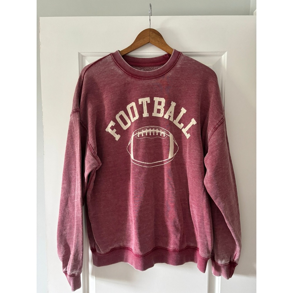 Goodie Two Sleeves Football Sweatshirt Mens Large Red Acid Wash Vintage Style